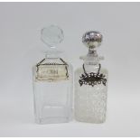 Victorian cut glass spirit decanter with a silver stopper, inscribed Tennis Doppel Spiel, Hamburg