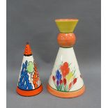 Wedgwood & Co Bizarre by Clarice Cliff sugar castor, boxed and a Moorland Clarice Cliff style Crocus