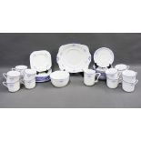 Tuscan china blue and white teaset, with art nouveau pattern, 12 cups, 112 saucers, 10 side