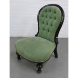 Ebonised bedroom chair with green velvet buttonback upholstery, 80 x 55cm