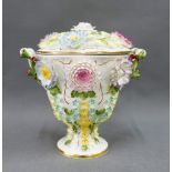 Coalbrookdale by Coalport floral encrusted porcelain jar and cover, with handles to side, 18cm high