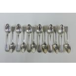 Set of twelve provincial silver teaspoons, fiddle pattern with engraved initials, struck with makers