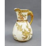 Royal Worcester blush ivory vase with an elephant tusk handle, shape 419, with puce printed