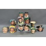 Set of twelve Royal Doulton character jugs to include Beefeater, The Red Queen, The Falconer, etc (