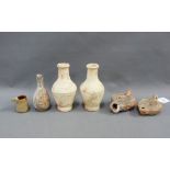 Collection of Roman style pottery to include two lamps,pair of terracotta vases and two smaller,