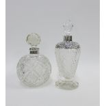 Edwardian silver collared and cut glass scent bottle and stopper, of tapering form with a circular