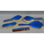 Early 20th century blue enamelled dressing table brush set (5)