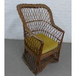 Vintage wicker armchair, with loose cushion, 107 x 75cm