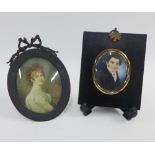 19th century portrait miniature of a gent in an ebonised frame and another portrait miniature on