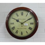 19th century mahogany cased fusee wall clock, the dial with Roman numerals and inscribed Reid &
