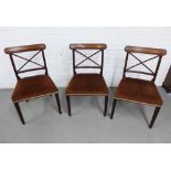 Set of four 19th century mahogany side chairs with cross splats and curved top rails, upholstered
