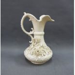 Belleek 'Aberdeen' porcelain pitcher, floral encrusted and with black printed backstamp, 24cm high