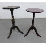 An inlaid pedestal table and a smaller pedestal wine table, tallest 58 x 31cm (2)