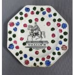 William III 'No surrender' octagonal plate, probably Scottish 18cm wide