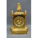 French style ormolu mantle clock, circular dial with Arabic numerals on the chapter ring