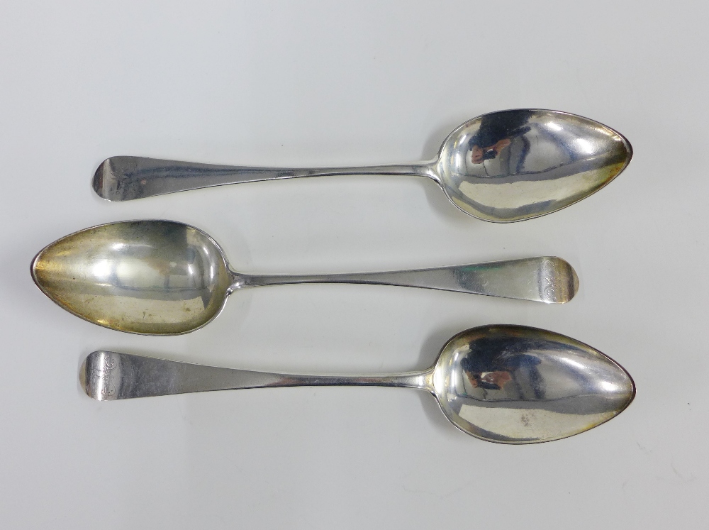 Three Scottish provincial silver Old English pattern table spoons, with pointed ends, by Alexander