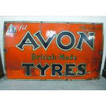 Vintage 'Avon British Made Tyres' red, white, green and black enamel sign, 90 x 152cm