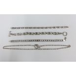 Three silver bracelets, and a Tiffany style silver necklace, approx 71 grams (4)