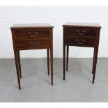 A pair of mahogany bedsides, each with two drawers and square tapering legs, 75 x 45cm (2)