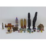 Collection of miniature Chinese buildings and and figures, etc (a lot)