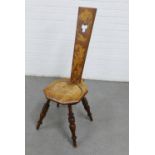 An oak pokerwork spinning chair 96 x 31cm