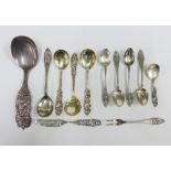 Norwegian silver flatware to include a spoon, stamped R. Elvesaeter, four others stamped Mylius