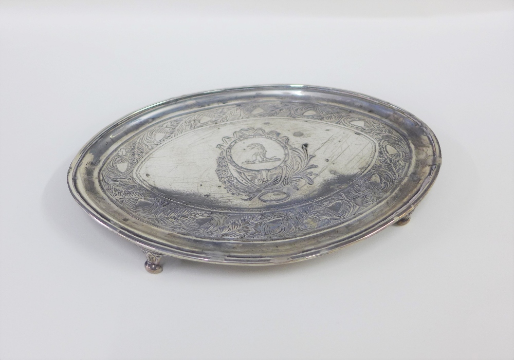 Silver card tray of oval outline Newcastle