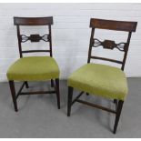 Pair of mahogany side chairs with green upholstered seats, 92 x 50cm (2)