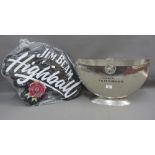 Taittinger champagne bucket and a Jim Beam plastic advertising light , 57cm wide (2)