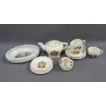 Corona Pottery child's QEII Coronation teaset, comprising three cups, four saucers, four side