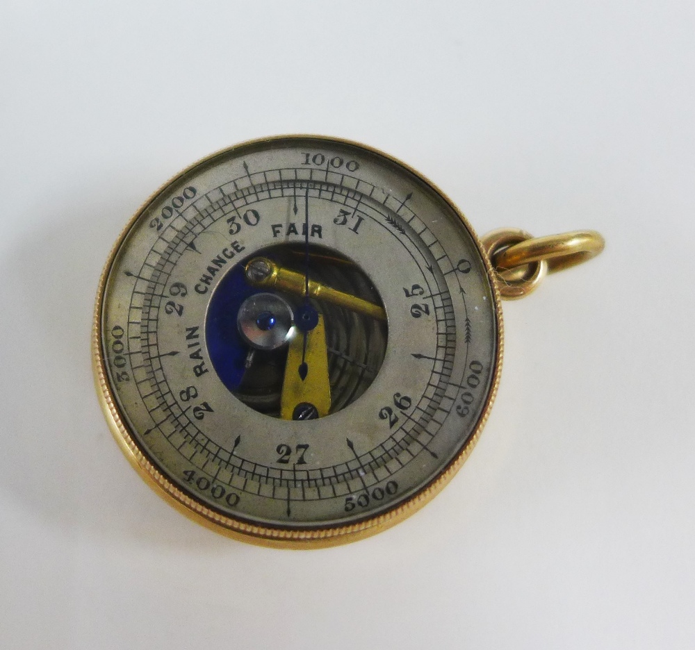 18ct gold mounted barometer and compass pendant, stamped 18ct, 3cm diameter, with a Burchett - Image 2 of 3