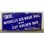 Vintage 'Mitchell's XXX Bogie Roll and Cut Golden Bar, Natural flavour' blue and white enamel