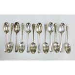 Set of six Victorian silver table spoons, Hanoverian pattern with rat tail bowls, Mappin Brothers,