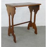 Late 19th / early 20th century oak side table, the rectangular leather top with embossed dragonfly