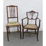 Mahogany framed open armchair and an early 20th century side chair, tallest 97 x 40cm (2)