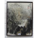 Chinese School, river landscape, watercolour with a red seal mark, framed under glass, 33 x 44cm