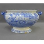 19th century Staffordshire blue and white soup tureen, 40cm long