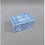 Chinese Qing blue and white porcelain ink paste box and cover, of rectangular outline with a foliate