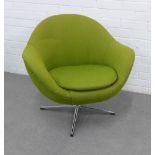 Retro swivel chair with lime green upholstery and a chromed metal base, 74 x 76cm