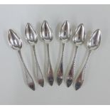 Set of six Scottish provincial silver teaspoons, bright cut engraved pattern and numbered 1