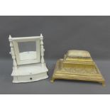 Faux giltwood jewellery box and a miniature white painted dressing table mirror, 36 x 29cm (2)