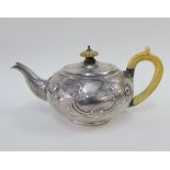 Regency silver teapot, J Wrangham & William Moulson, London 1822, of squat form with c scroll and