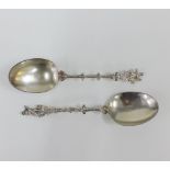 Victorian pair of silver spoons, Lawrence Emanuel, Birmingham 1876, 19cm long (2)
