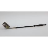 19th century toddy ladle, the bowl with an inset 1826 shilling, with turned wooden handle, 35cm long