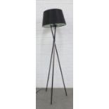 Contemporary tripod standard lamp and shade, 140cm excluding shade