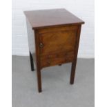 19th century mahogany bedside / pot cupboard, square top over a cupboard, two short drawers and