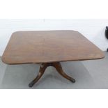 19th century mahogany pedestal dining table, paw feet, 148 x 72 x 121cm