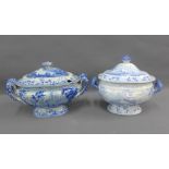 19th century Staffordshire British Scenery transfer printed blue and white soup tureen and cover