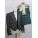 Gents kilt outfit comprising a Prince Charlie jacket, waistcoat, kilt and pair of woollen socks,