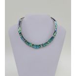 Silver and abalone shell choker necklace, stamped 925
